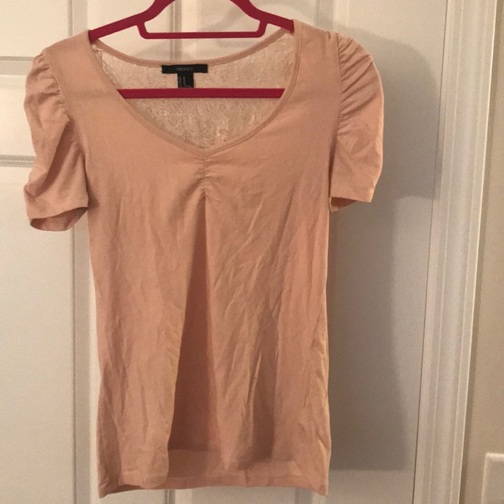 Pink lace back short sleeve top